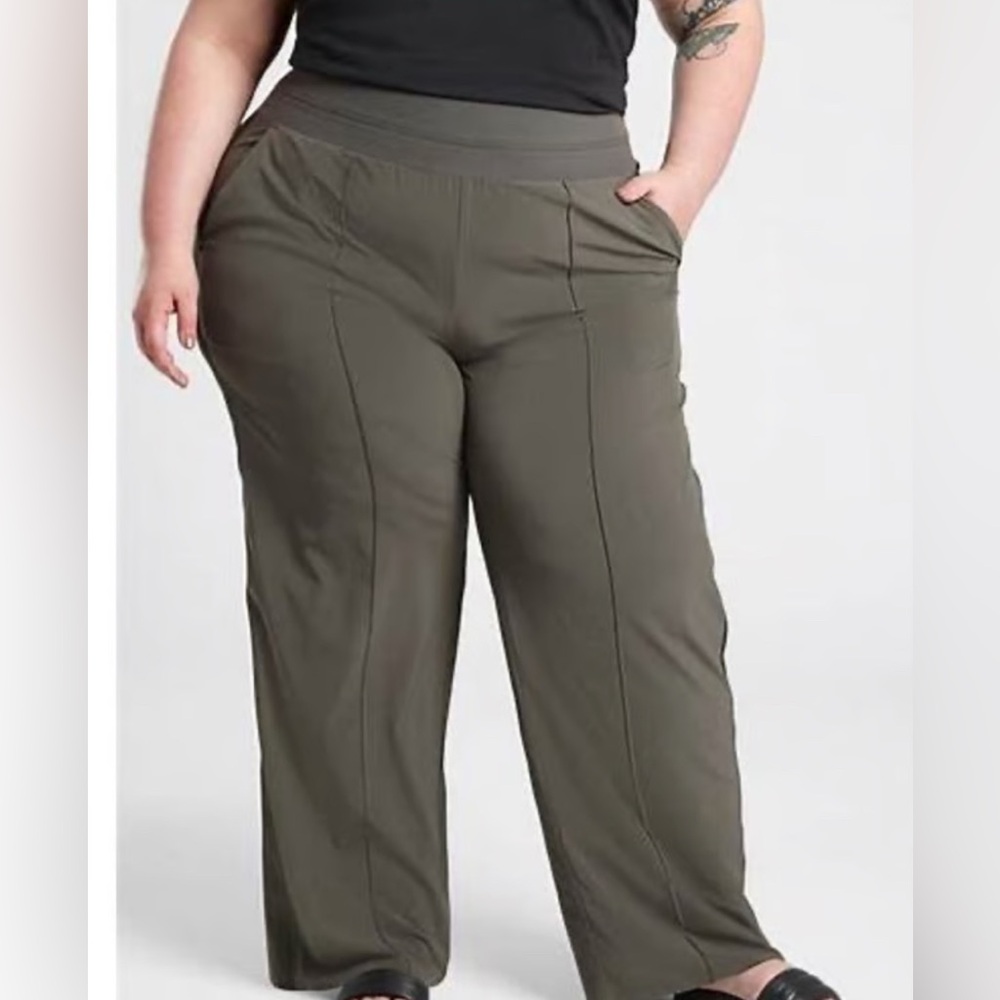 Athleta Wide Leg Pants in Olive Green